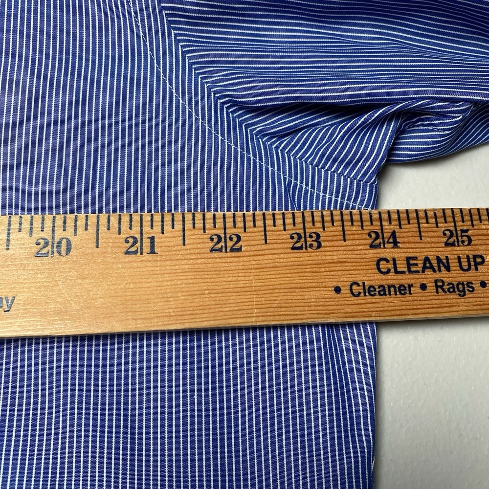 Ermenegildo Zegna Shirt 16.5 42 L/S Button Down Blue White Fine Stripe FLAWS - Picture 4 of 12